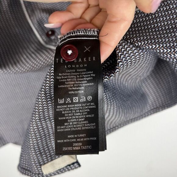Ted Baker Woven Pattern Short Sleeve Shirt Size 42 Gray​​​ - Picture 7 of 8